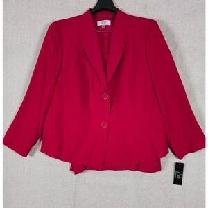 NWT Le Suit Woman Cherry Red Blazer Skirt Suit Set 18W